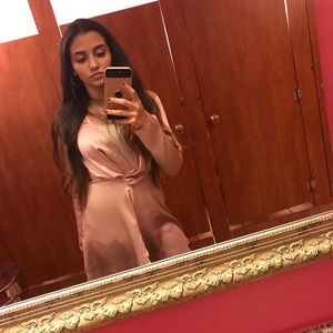 Prettylittlething Nude Satin Wrap Dress